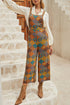 Boho Floral Print Crossed Strap Wide Leg Jumpsuit