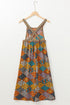 Boho Floral Print Crossed Strap Wide Leg Jumpsuit