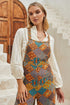Boho Floral Print Crossed Strap Wide Leg Jumpsuit