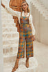 Boho Floral Print Crossed Strap Wide Leg Jumpsuit