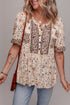 Boho Floral Print Half Placket Relaxed Fit Short Sleeve Blouse