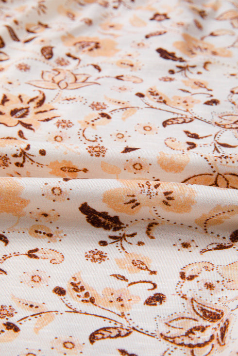 Boho Floral Print Half Placket Relaxed Fit Short Sleeve Blouse