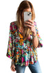 Boho Floral Print Split Neck Tassel Blouse