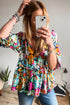 Boho Floral Print Split Neck Tassel Blouse