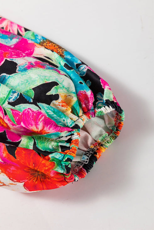 Boho Floral Print Split Neck Tassel Blouse