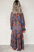 Boho Floral Print V Neck Tassel Tie Long Sleeve Tiered Maxi Dress