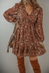 Boho Floral Ruffled Puff Sleeve V Neck Mini Floral Dresses