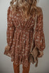 Boho Floral Ruffled Puff Sleeve V Neck Mini Floral Dresses