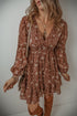 Boho Floral Ruffled Puff Sleeve V Neck Mini Floral Dresses