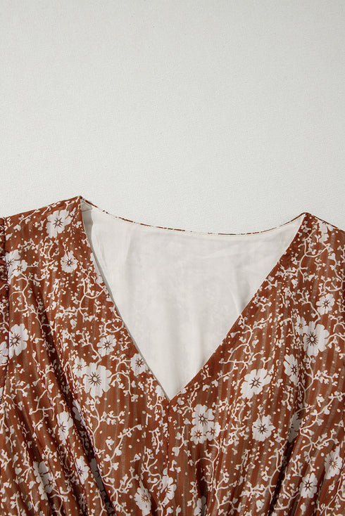 Boho Floral Ruffled Puff Sleeve V Neck Mini Floral Dresses