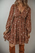 Boho Floral Ruffled Puff Sleeve V Neck Mini Floral Dresses