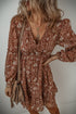 Boho Floral Ruffled Puff Sleeve V Neck Mini Floral Dresses