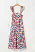 Boho Floral Ruffled Strap V Neck Maxi Dress