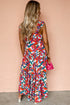 Boho Floral Ruffled Strap V Neck Maxi Dress