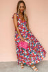 Boho Floral Ruffled Strap V Neck Maxi Dress