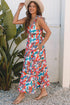 Boho Floral Ruffled Strap V Neck Maxi Dress