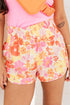 Boho Floral Shirred High Waist Casual Shorts