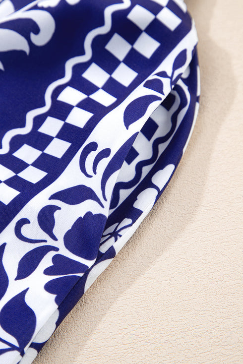 Boho Floral Shirred Waist V Neck Midi Dress