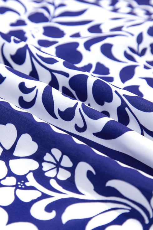 Boho Floral Shirred Waist V Neck Midi Dress