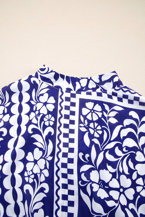 Boho Floral Shirred Waist V Neck Midi Dress