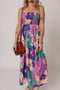 Boho Floral Smocked Spaghetti Strap Maxi Dress