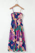 Boho Floral Smocked Spaghetti Strap Maxi Dress