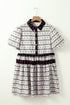 Boho Floral Striped Contrast Trim Bubble Sleeve Fla Dress
