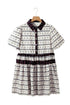 Boho Floral Striped Contrast Trim Bubble Sleeve Fla Dress