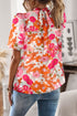 Boho Flower Print Puff Short Sleeve Top