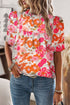Boho Flower Print Puff Short Sleeve Top