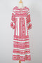 Boho Geometric Print Puff Sleeve Tiered Midi Dress