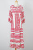 Boho Geometric Print Puff Sleeve Tiered Midi Dress