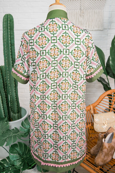 Boho Geometric Print Short Sleeve Loose Floral Dress