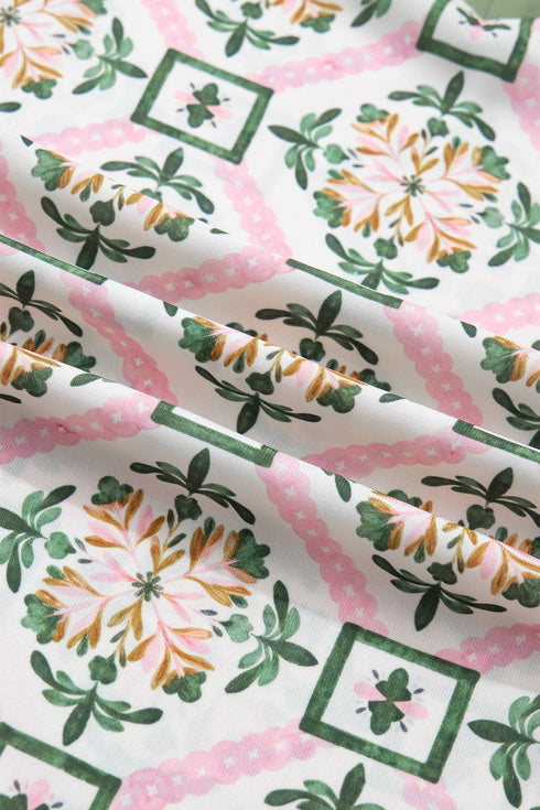 Boho Geometric Print Short Sleeve Loose Floral Dress