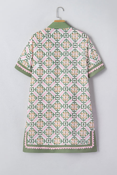 Boho Geometric Print Short Sleeve Loose Floral Dress