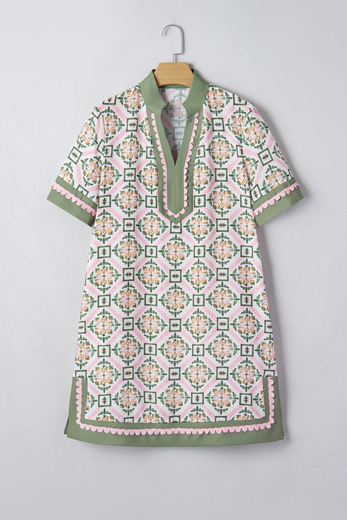 Boho Geometric Print Short Sleeve Loose Floral Dress