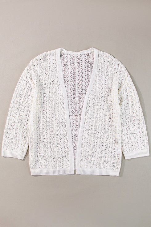 Boho Lace Knit Open Front Long Sleeve Cardigan