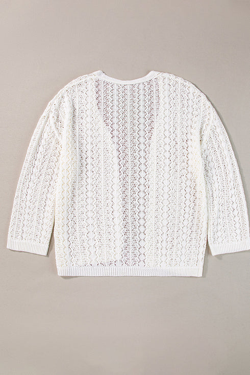 Boho Lace Knit Open Front Long Sleeve Cardigan