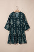 Boho Lettuce Trim Three Quarter Sleeve Mini Floral Dress