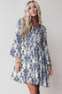 Boho Lettuce Trim Three Quarter Sleeve Mini Floral Dress