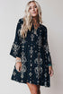 Boho Lettuce Trim Three Quarter Sleeve Mini Floral Dress