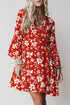 Boho Lettuce Trim Three Quarter Sleeve Mini Floral Dress