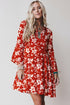 Boho Lettuce Trim Three Quarter Sleeve Mini Floral Dress
