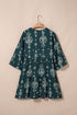Boho Lettuce Trim Three Quarter Sleeve Mini Floral Dress