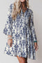 Boho Lettuce Trim Three Quarter Sleeve Mini Floral Dress