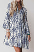 Boho Lettuce Trim Three Quarter Sleeve Mini Floral Dress