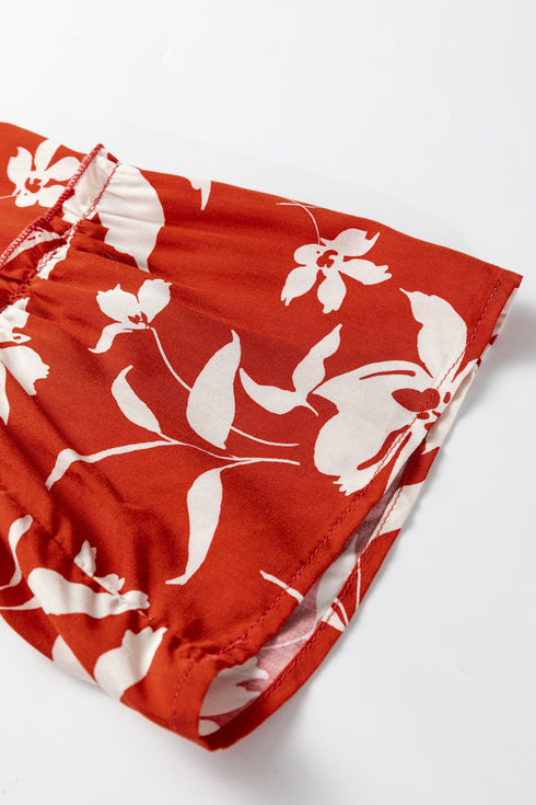 Boho Lettuce Trim Three Quarter Sleeve Mini Floral Dress