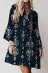 Boho Lettuce Trim Three Quarter Sleeve Mini Floral Dress