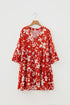 Boho Lettuce Trim Three Quarter Sleeve Mini Floral Dress