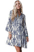 Boho Lettuce Trim Three Quarter Sleeve Mini Floral Dress